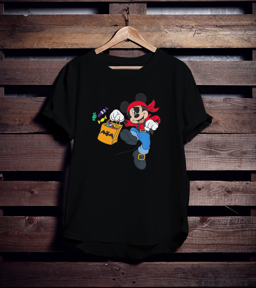 Disney Halloween Mickey Mouse Pirate Trick Or Treating Candy Bag T-Shirt
