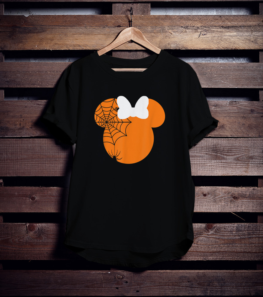 Cute Mouse Halloween Pumpkin With Bow And Spider Web T-Shirt
