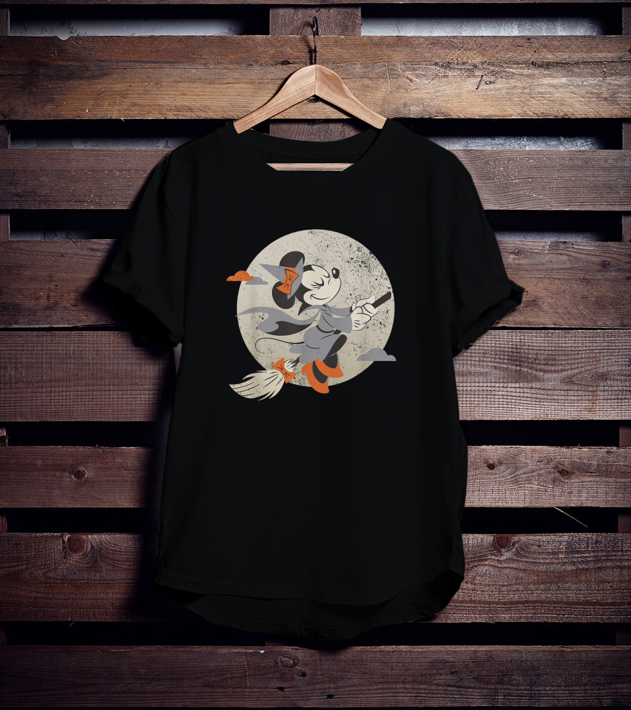 Disney Minnie Mouse Witch On Broomstick Full Moon Halloween T-Shirt