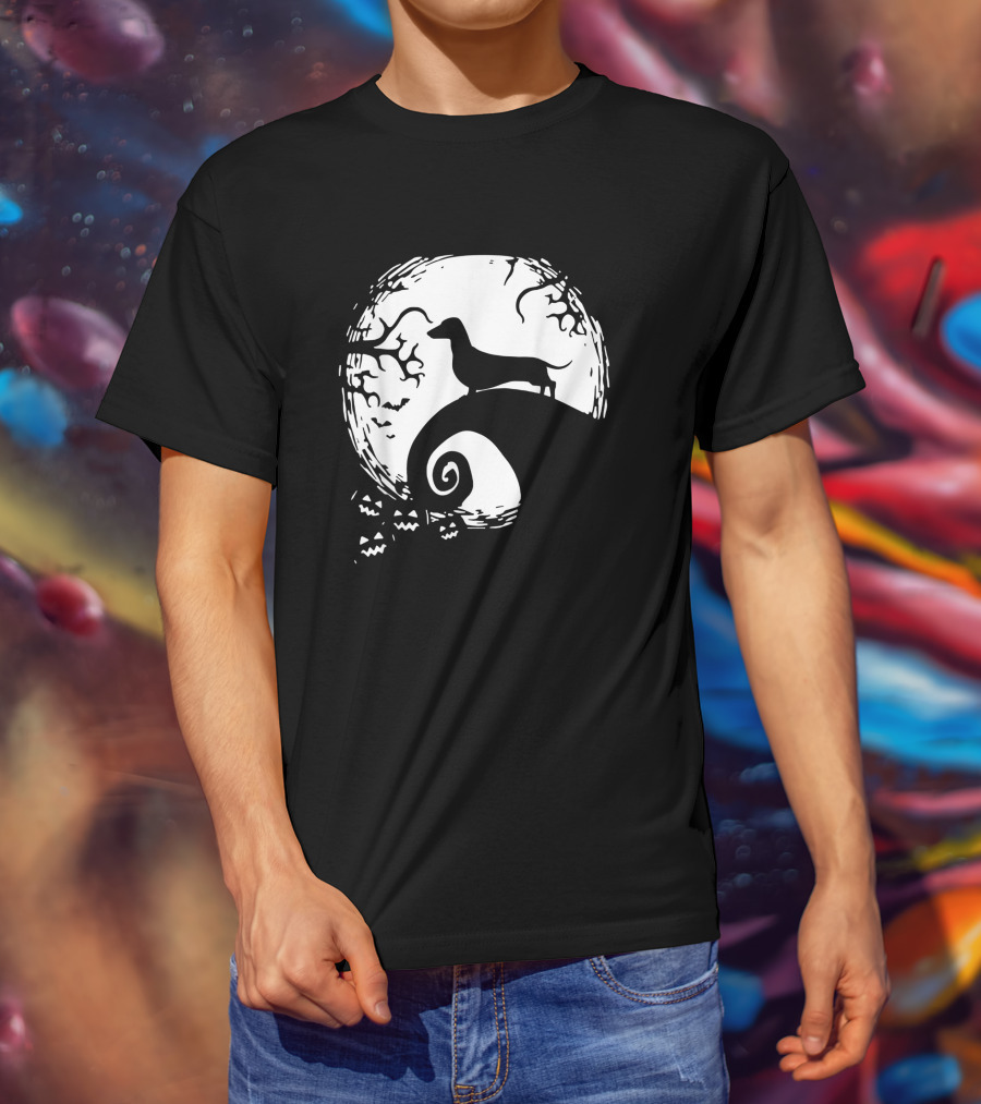 Dachshund Moonlit Halloween Scene For Dachshund Lovers T-Shirt