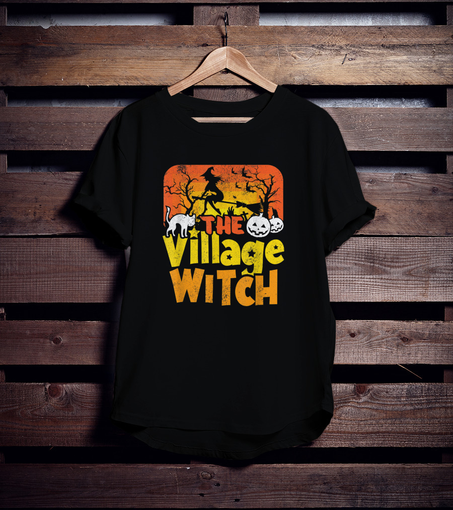The Village Witch Funny Halloween Witch Pumpkin Cat Moon Scene T-Shirt