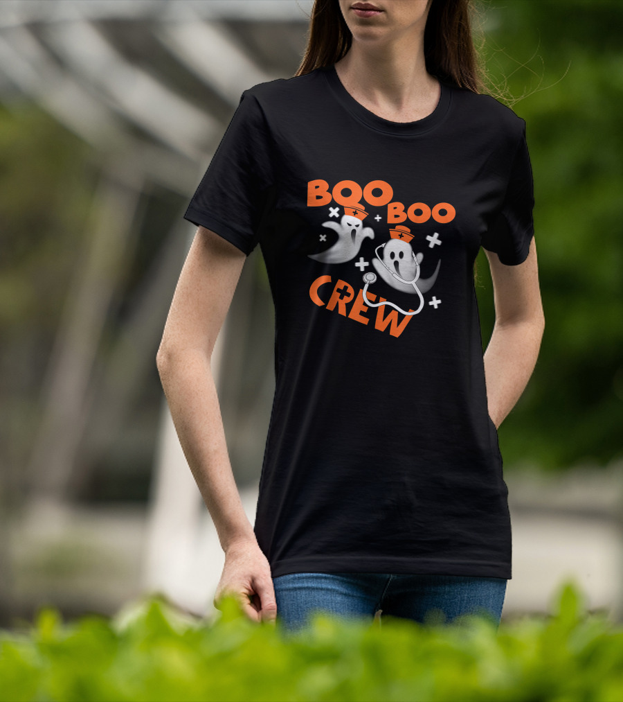 Boo Boo Crew Funny Halloween Ghost Nurse Pumpkin T-Shirt