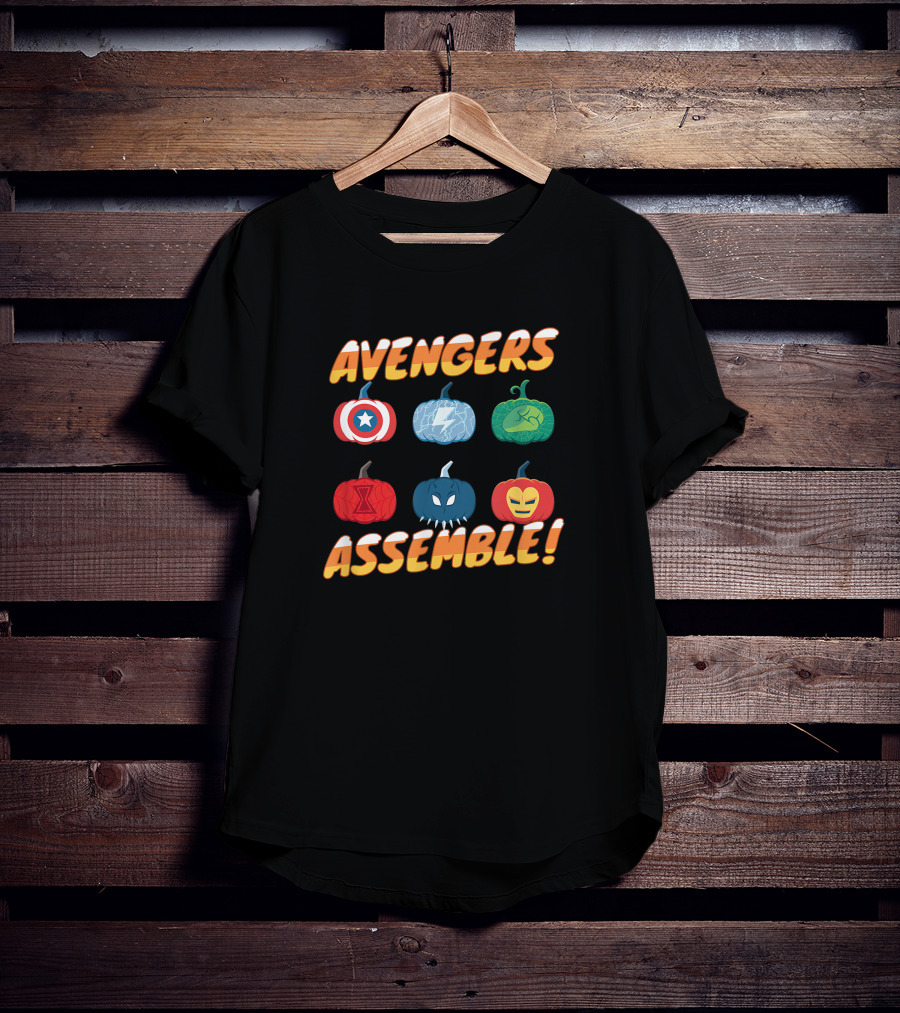 Avengers Assemble Halloween Pumpkin Heroes Icons T-Shirt