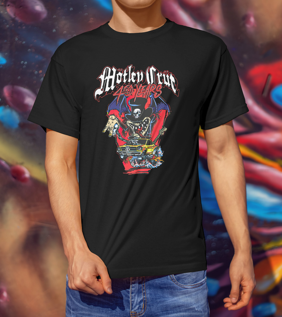 Mötley Crüe 40 Years Skeleton Guitar Flying Car T-Shirt