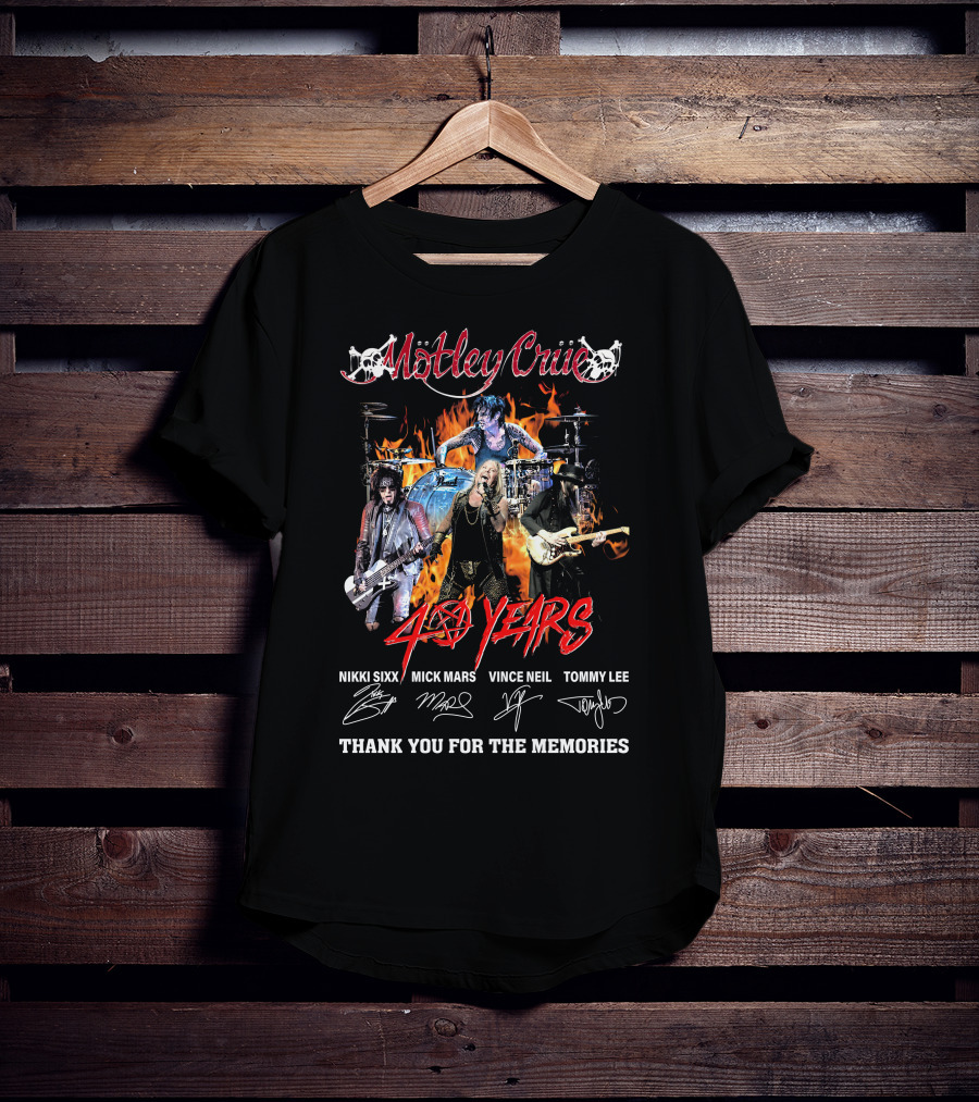 Mötley Crüe 40 Years Signature Nikki Sixx Mick Mars Vince Neil Tommy Lee Thank You For The Memories T-Shirt