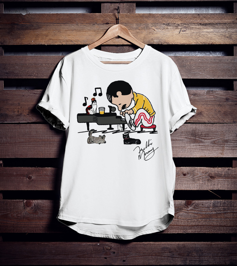 Freddie Mercury Signature With Cats And Piano Playful T-Shirt