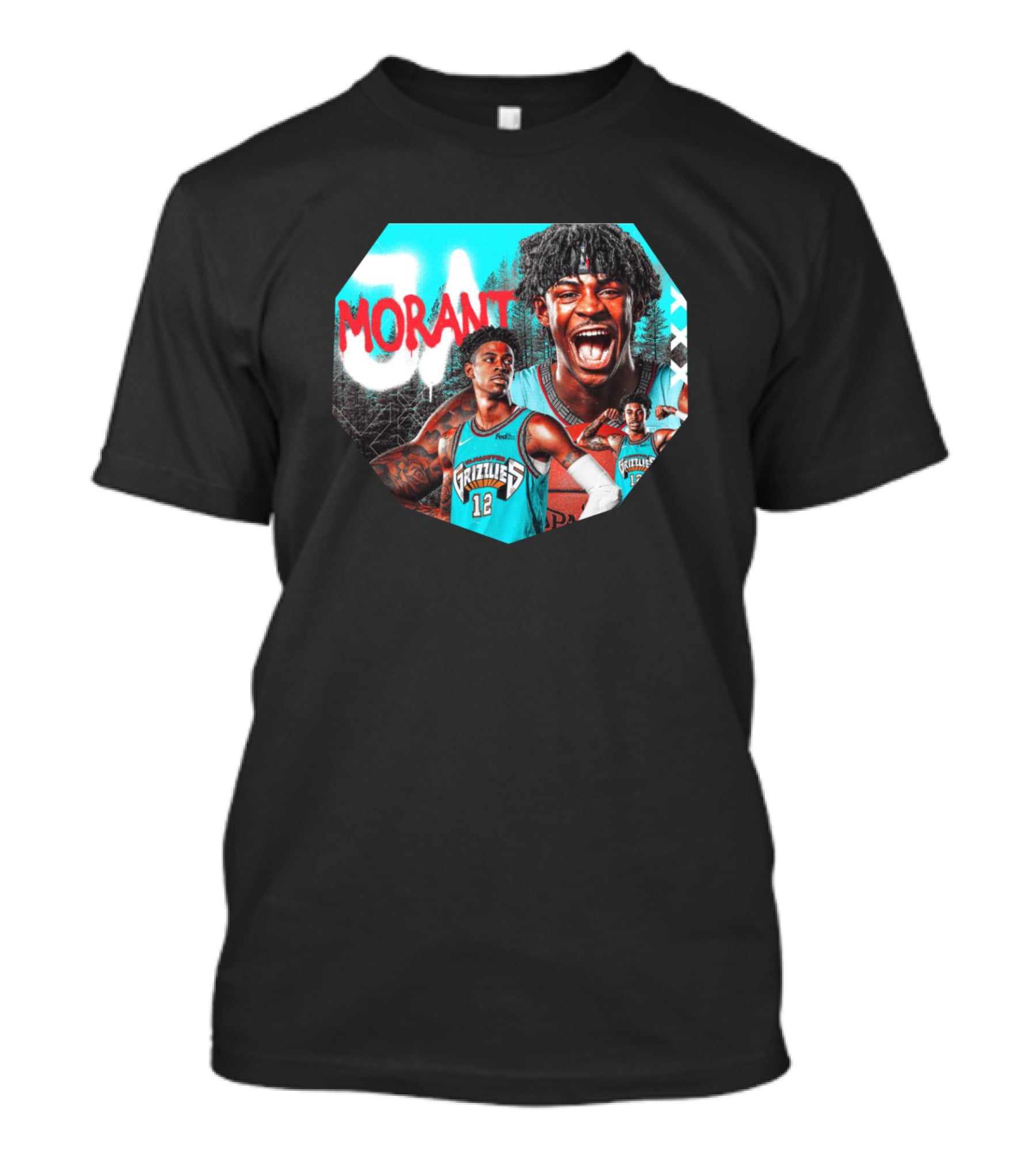 Ja Morant Memphis Grizzlies NBA Player Portrait Compilation T-Shirt