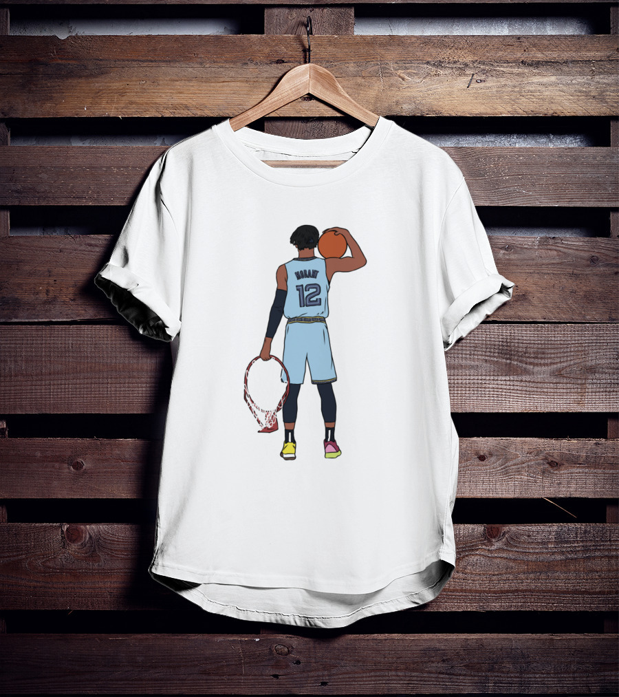 Ja Morant Funny Holding Basketball And Rim In Memphis Jersey T-Shirt