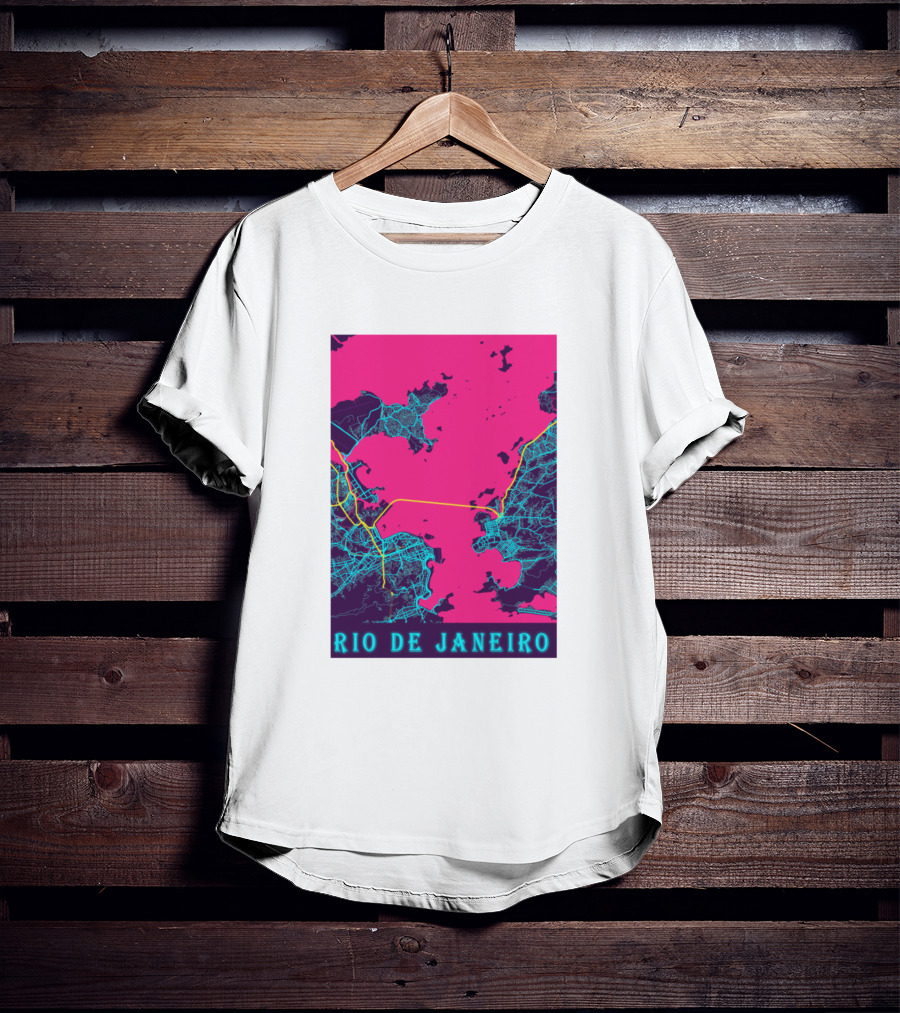 Funny Neon Rio De Janeiro Map Cityscape T-Shirt