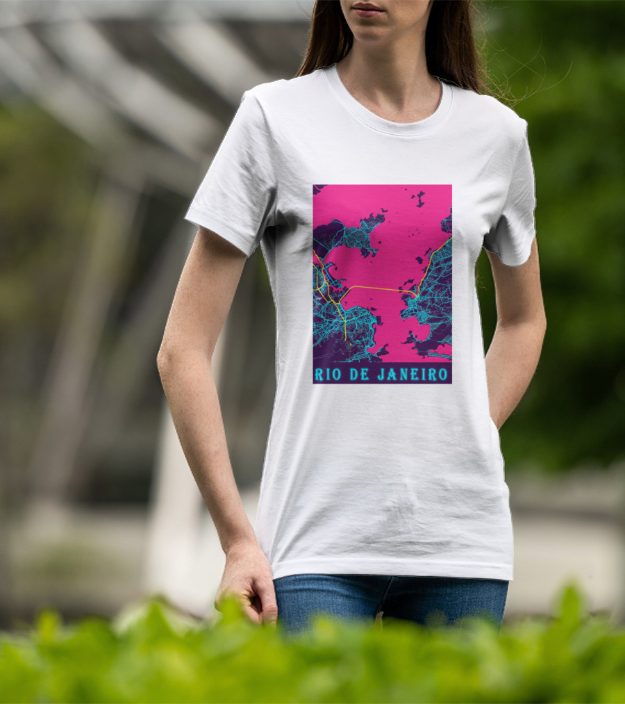 Funny Neon Rio De Janeiro Map Cityscape T-Shirt