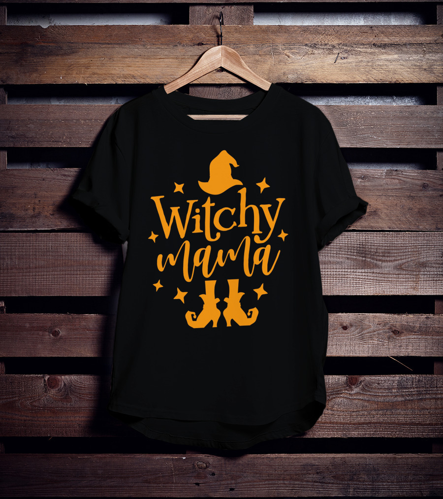 Witchy Mama Wizard Hat Boots Stars T-Shirt