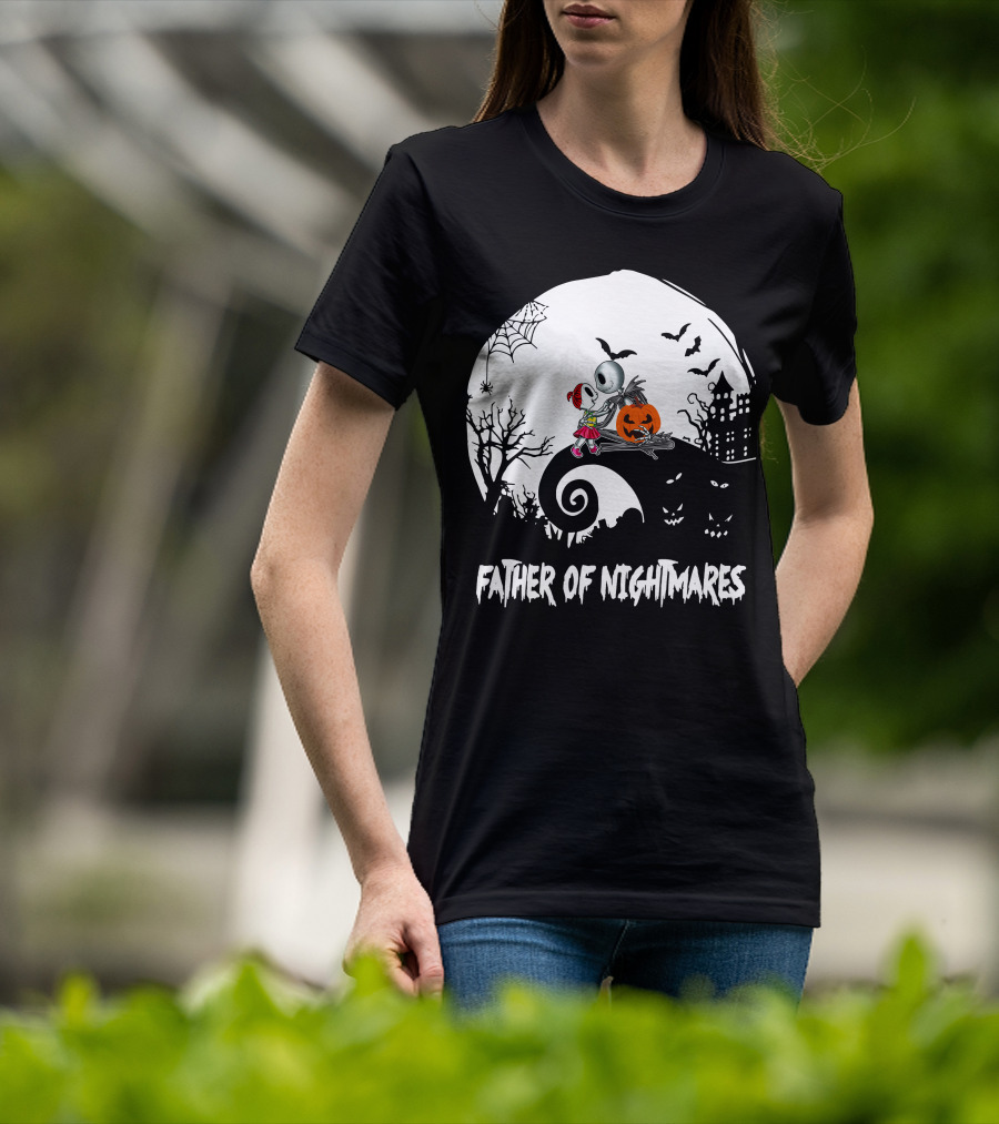 Father Of Nightmares Halloween Scene With Pumpkin And Skeleton T-Shirt