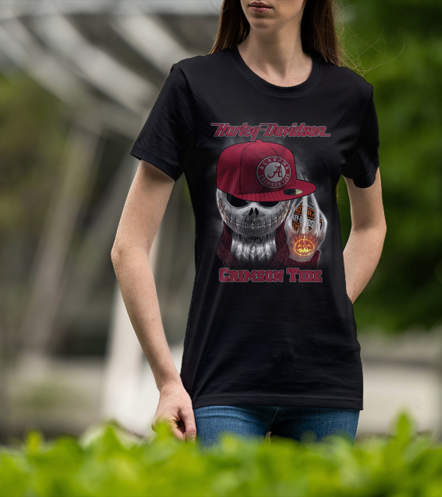 Harley Davidson Alabama Crimson Tide Halloween Skull T-Shirt