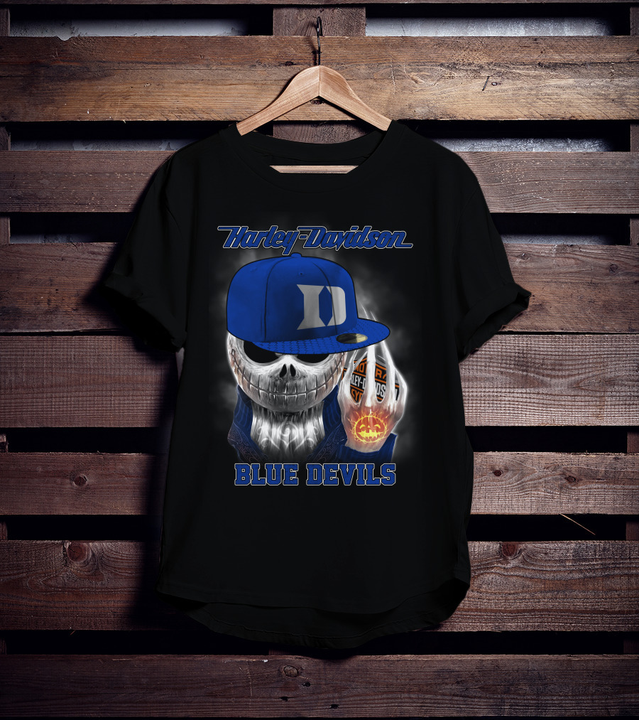Harley Davidson Skull With Blue Devils Hat And Duke D T-Shirt