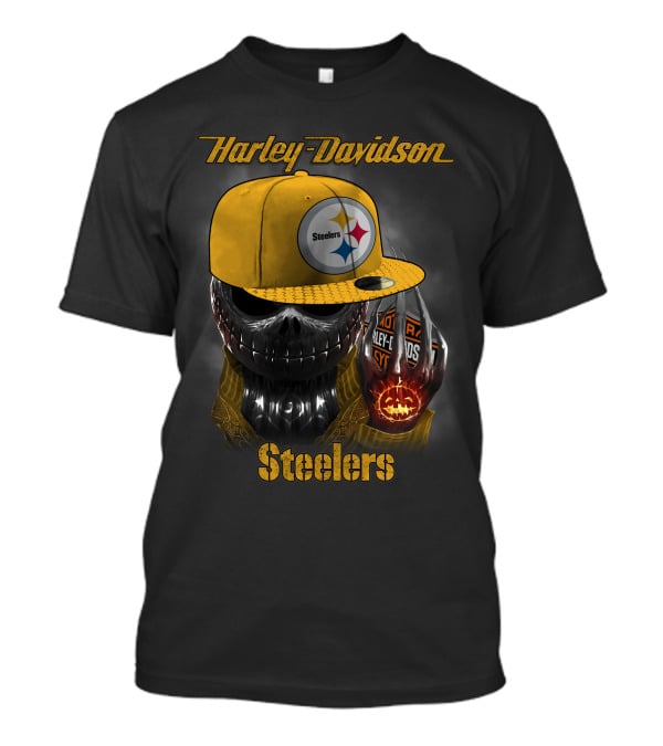 Harley Davidson Steelers Skull With Cap T-Shirt
