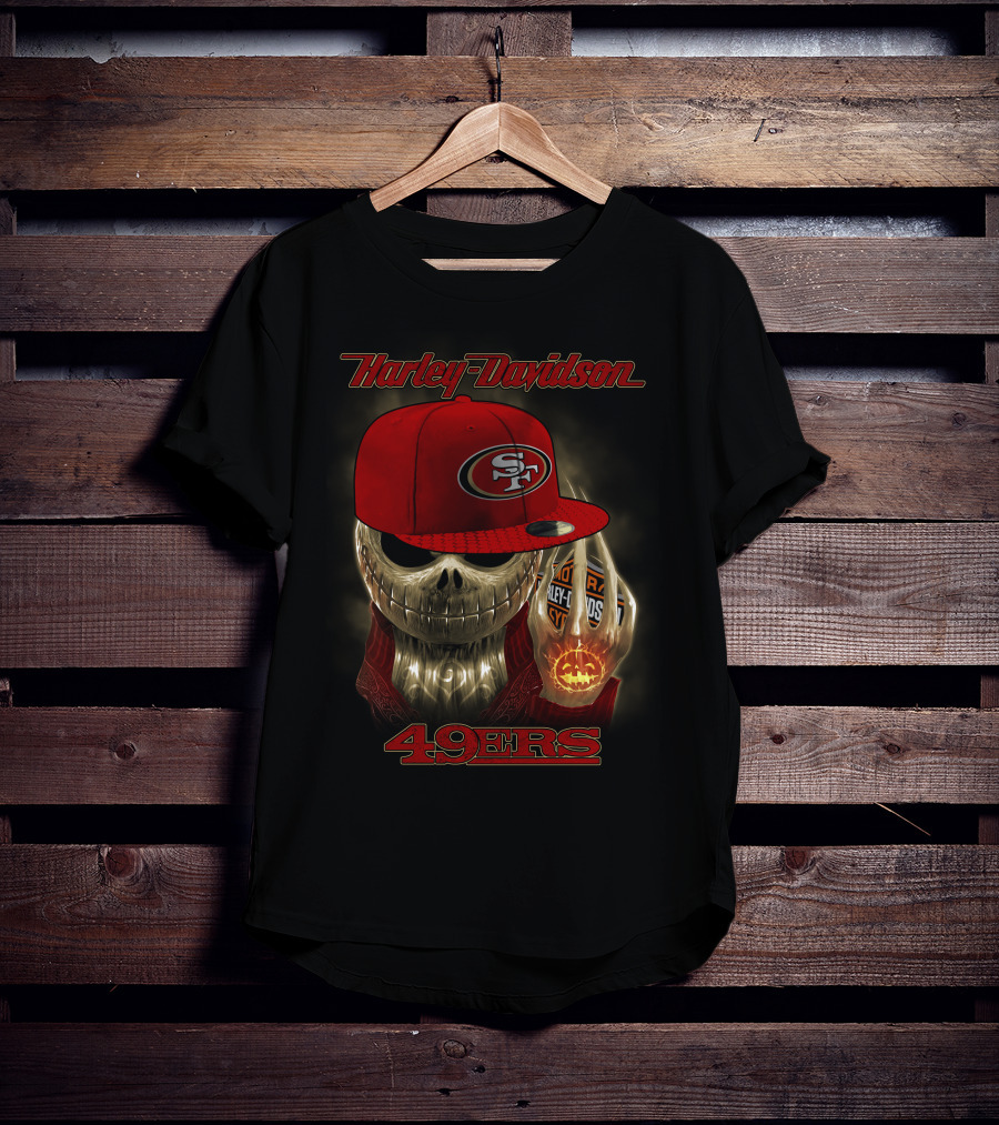 Harley Davidson Skull With San Francisco 49ers Cap T-Shirt