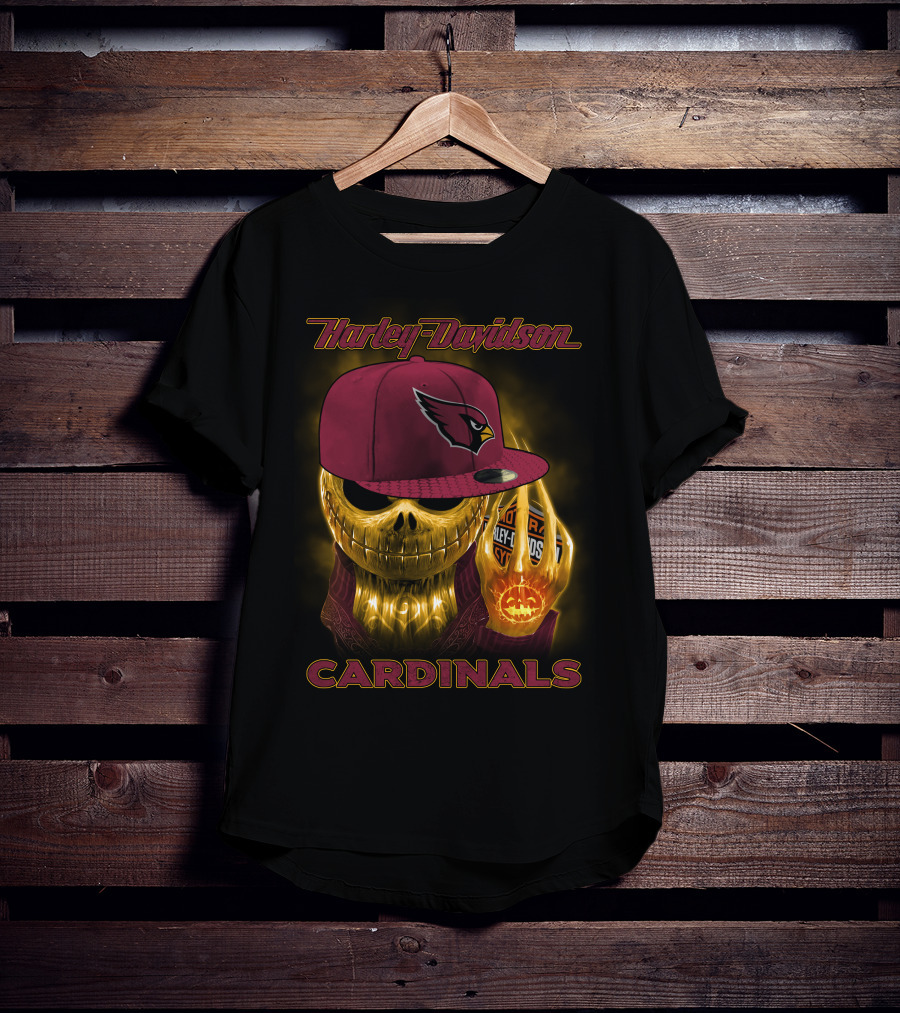 Harley Davidson Arizona Cardinals Gold Skull With Cap T-Shirt