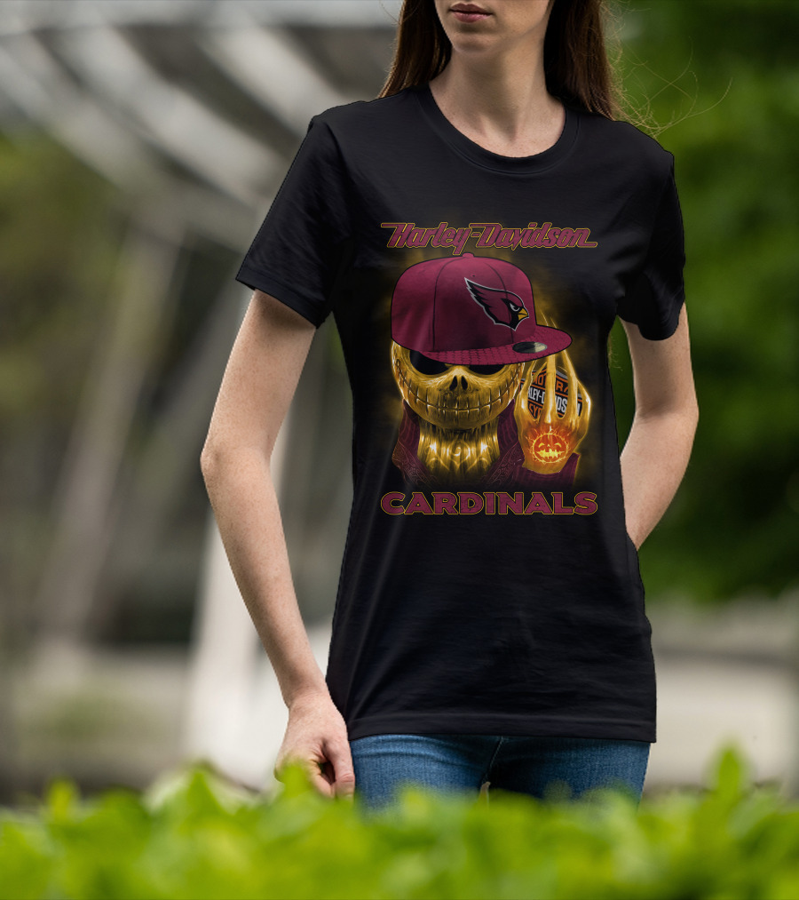 Harley Davidson Arizona Cardinals Gold Skull With Cap T-Shirt
