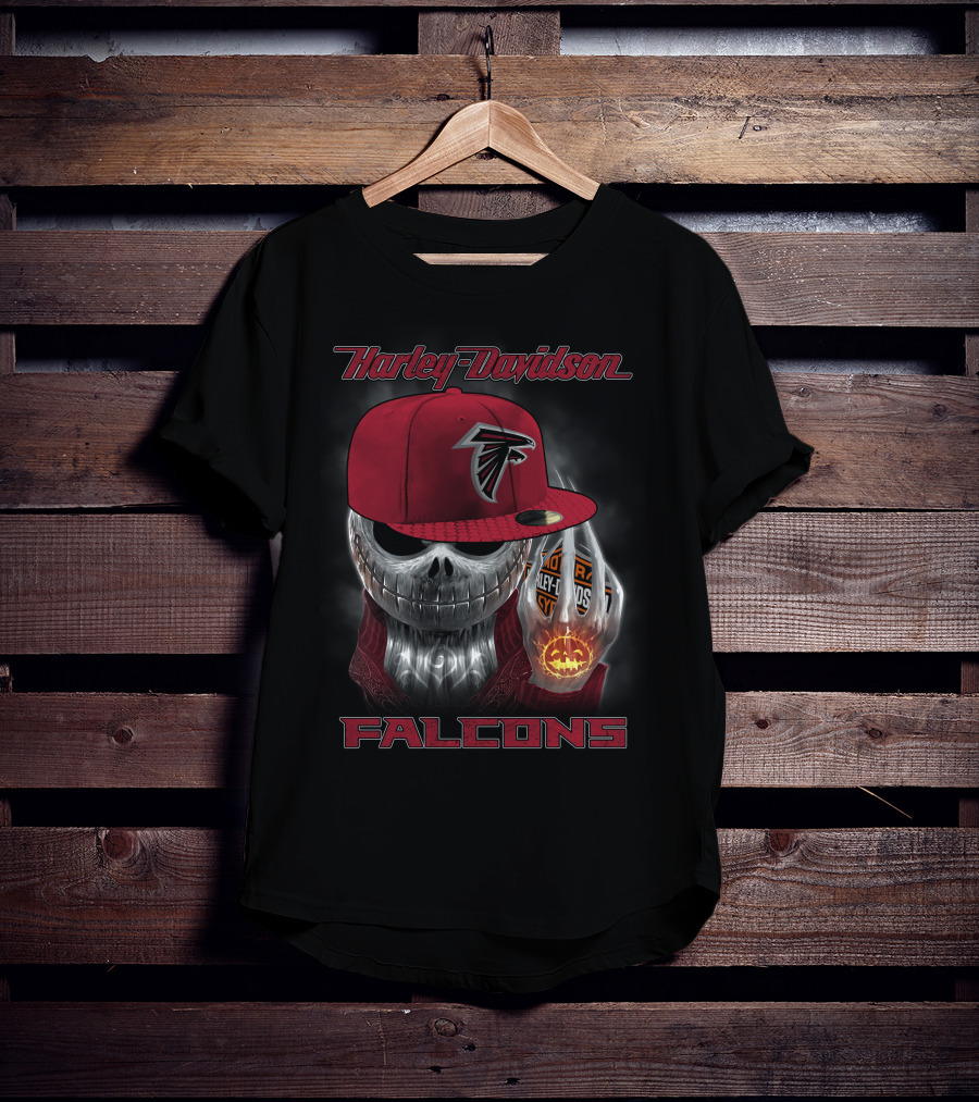 Harley Davidson Atlanta Falcons Skull With Cap T-Shirt