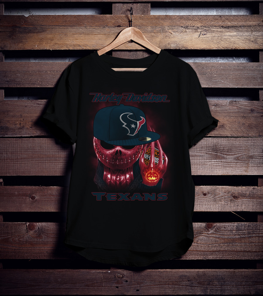 Harley Davidson Houston Texans Skulls And Cycles T-Shirt