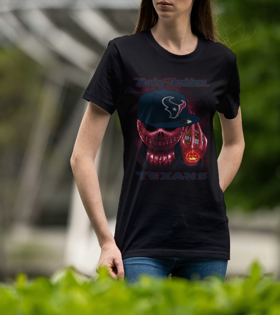 Harley Davidson Houston Texans Skulls And Cycles T-Shirt