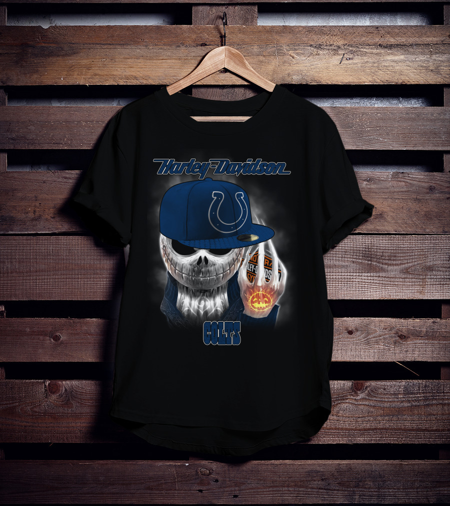 Harley Davidson Indianapolis Colts Halloween Skeleton T-Shirt