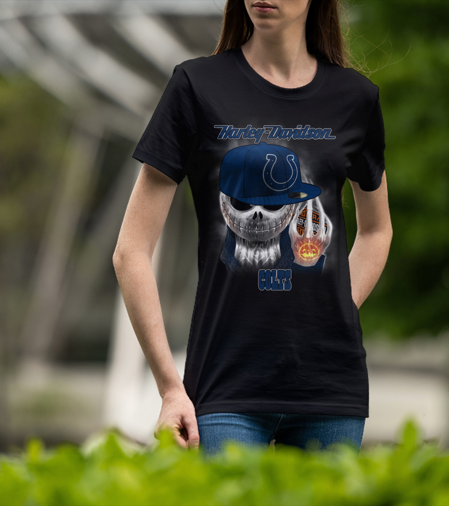 Harley Davidson Indianapolis Colts Halloween Skeleton T-Shirt