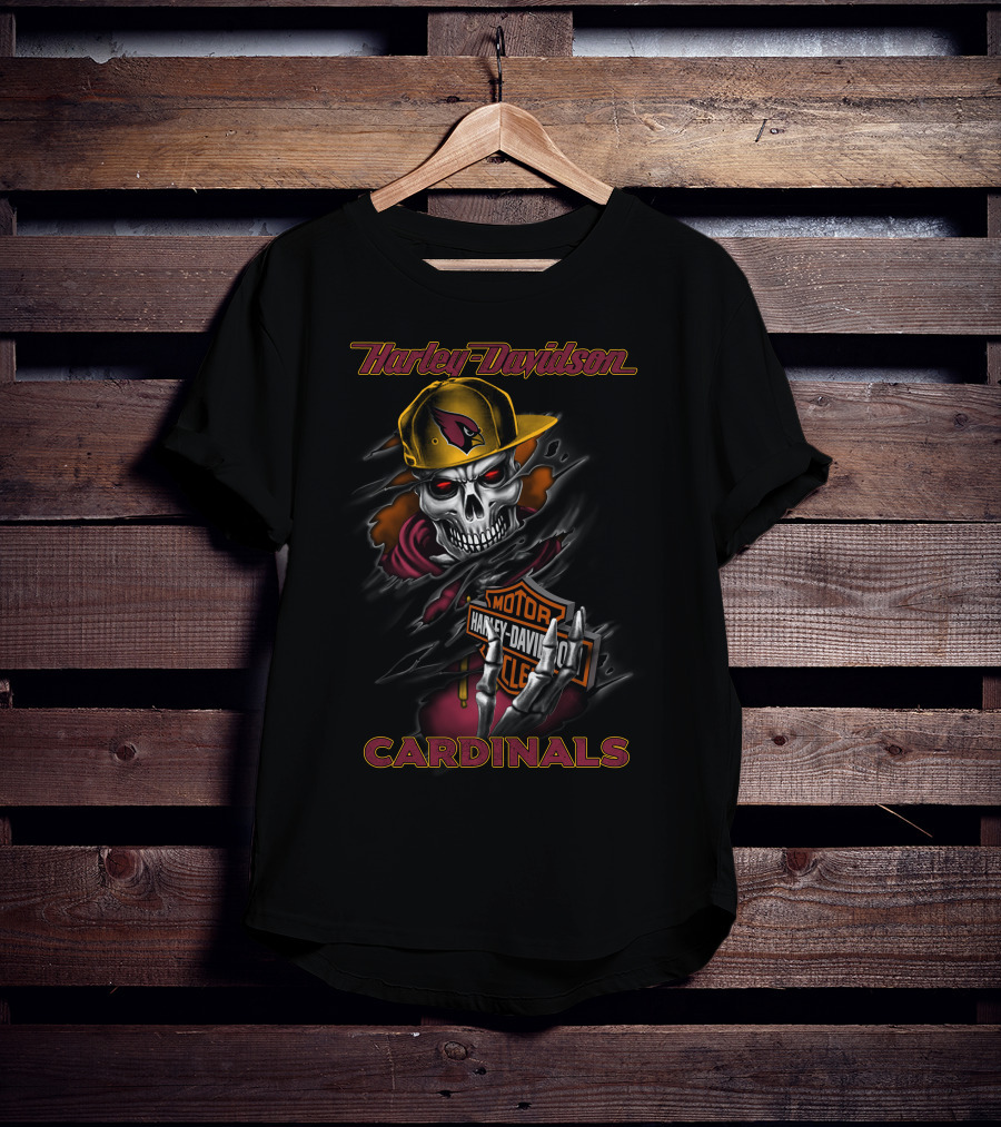 Harley Davidson Cardinals Skull In Cap With Motorcycles T-Shirt