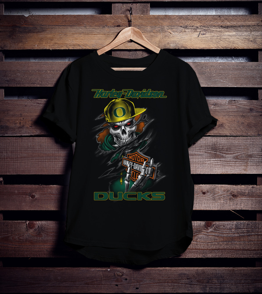Harley Davidson Oregon Ducks Skull Motorcycle T-Shirt
