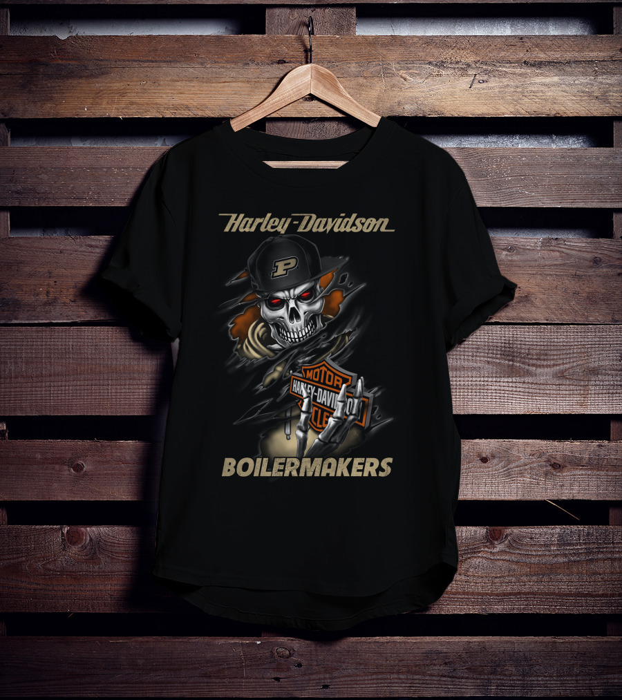 Harley Davidson Boilermakers Purdue Skull Motorcycles T-Shirt