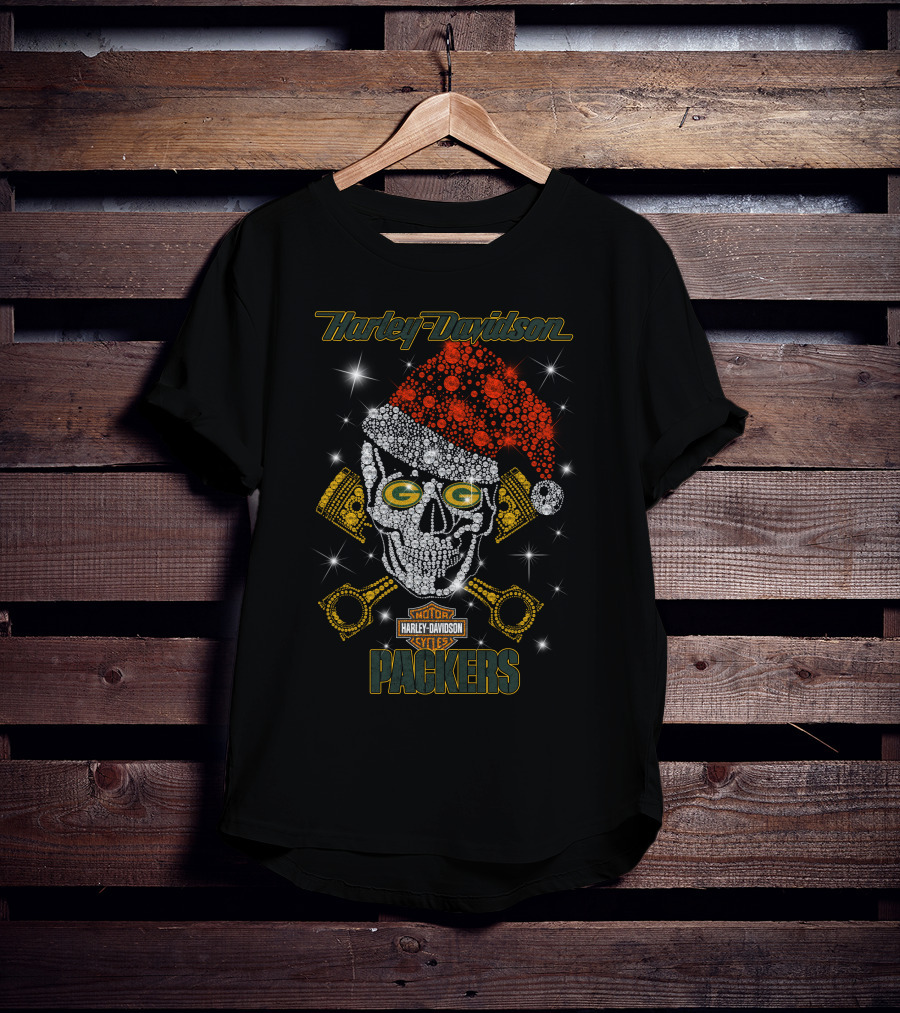 Harley Davidson Packers Skull Santa Hat Hd1026 Green Bay Packers T-Shirt
