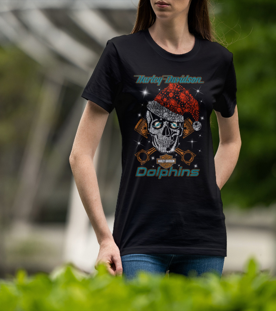 Harley Davidson Dolphins Santa Skull Artwork T-Shirt