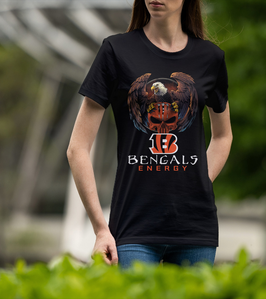 Cincinnati Bengals Energy Skull With Eagle And Stripes T-Shirt