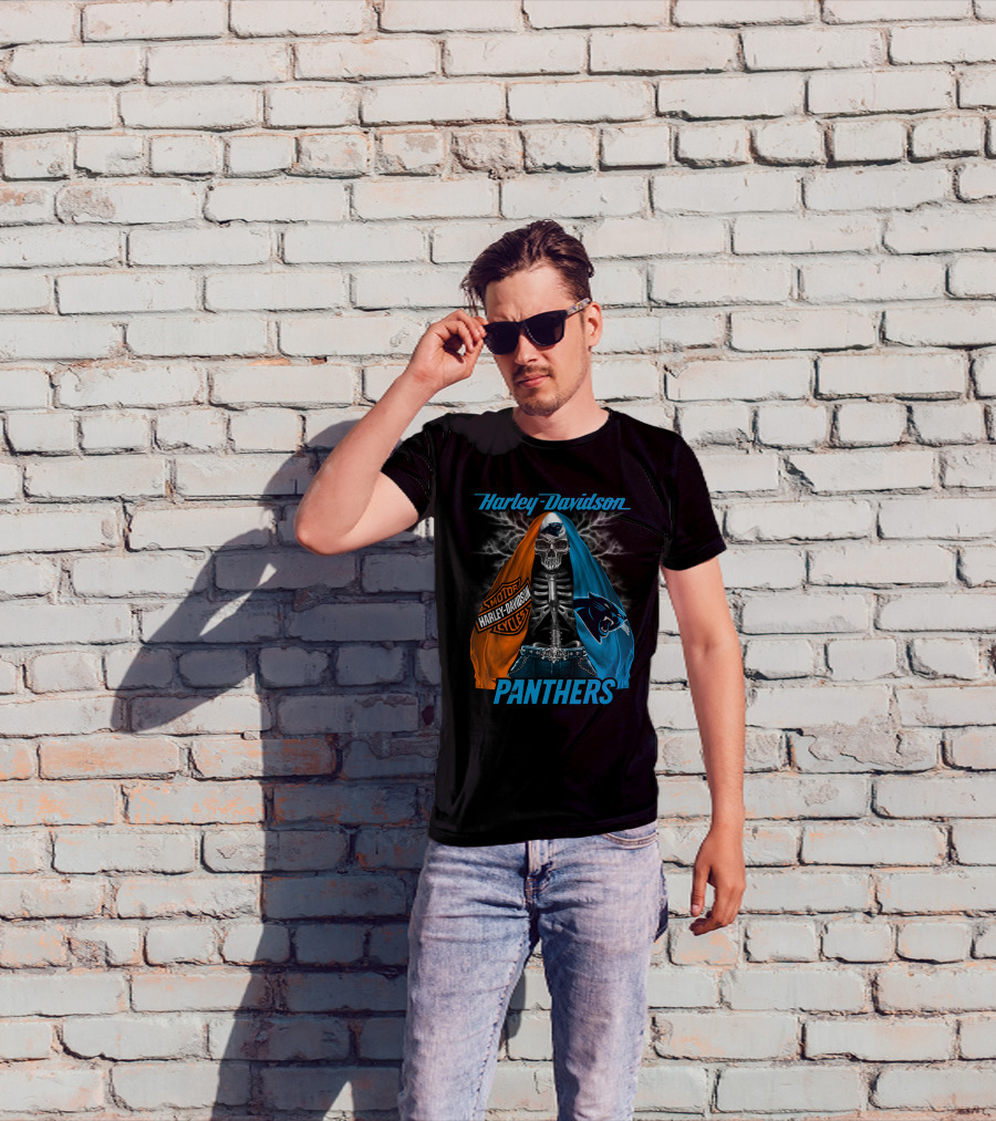 Harley Davidson Motorcycles Skeleton Carolina Panthers T-Shirt