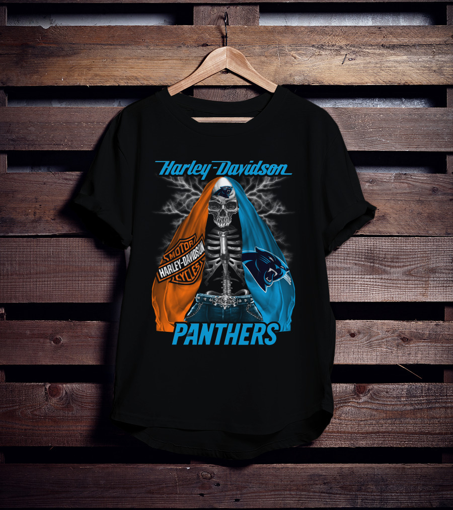 Harley Davidson Motorcycles Skeleton Carolina Panthers T-Shirt