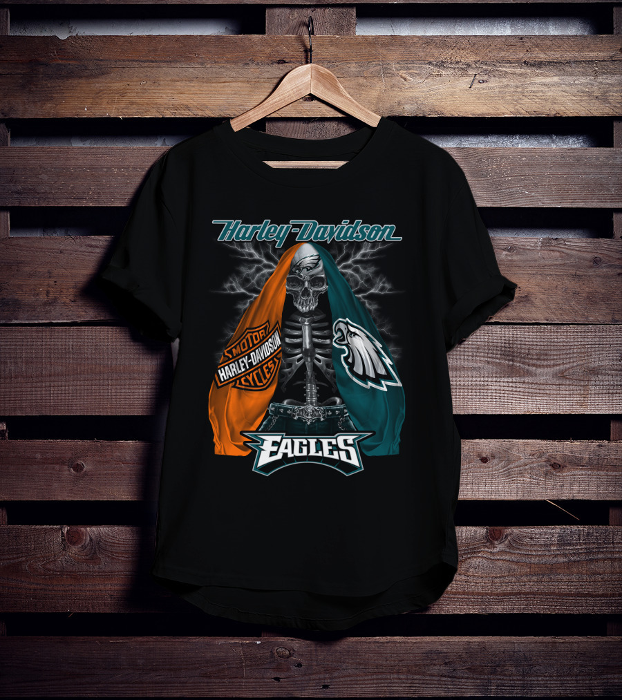 Harley Davidson Motorcycles Philadelphia Eagles Skeleton Edition T-Shirt