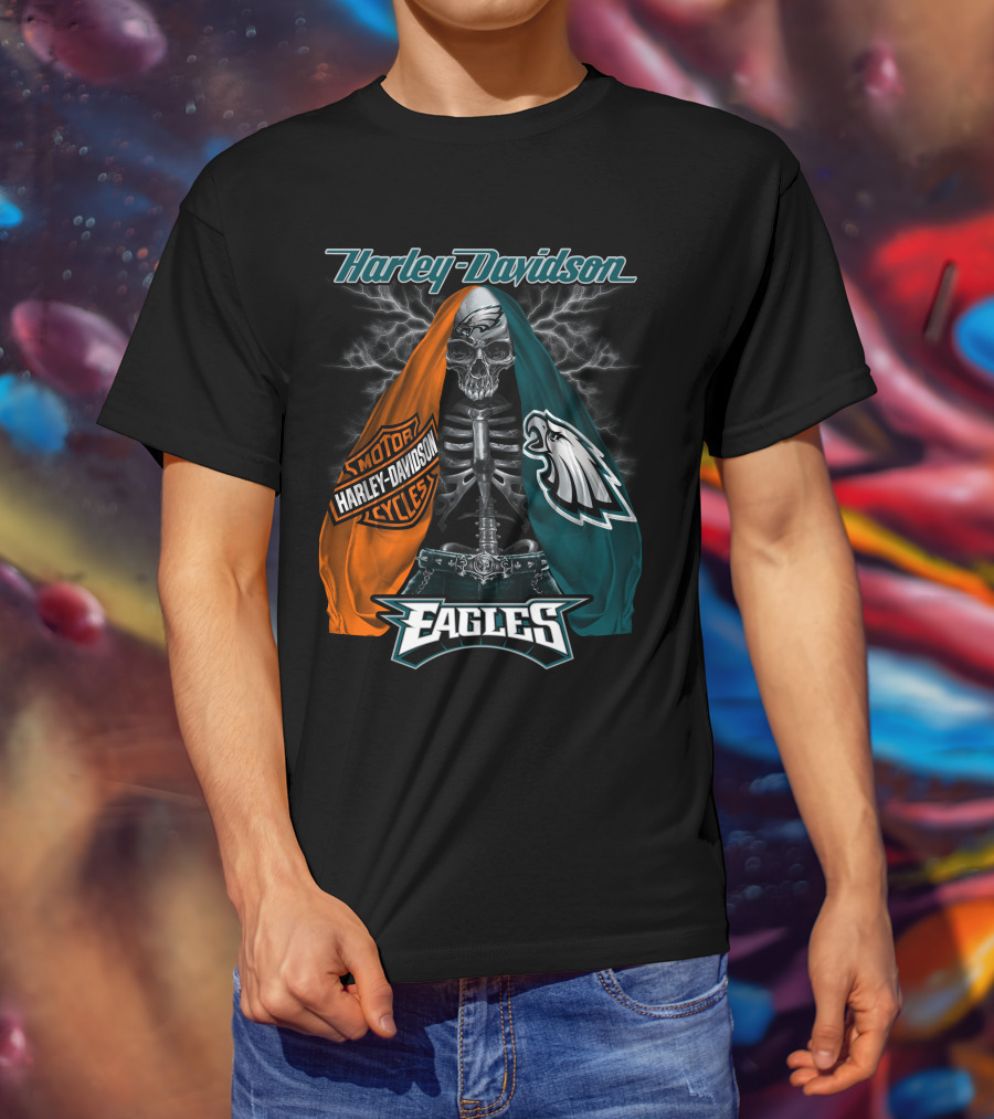 Harley Davidson Motorcycles Philadelphia Eagles Skeleton Edition T-Shirt
