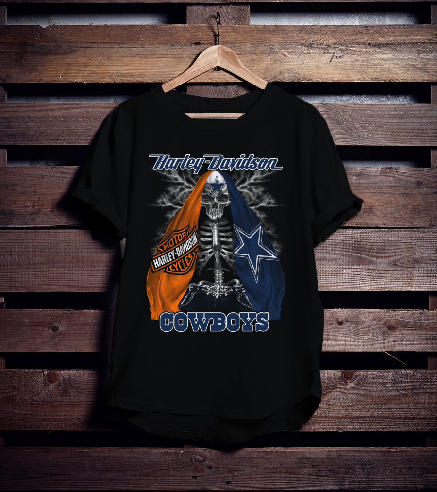 Harley Davidson Motorcycles Skeleton Dallas Cowboys T-Shirt