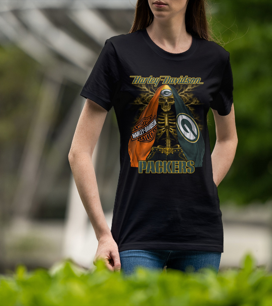 Harley Davidson Green Bay Packers Skeleton T-Shirt