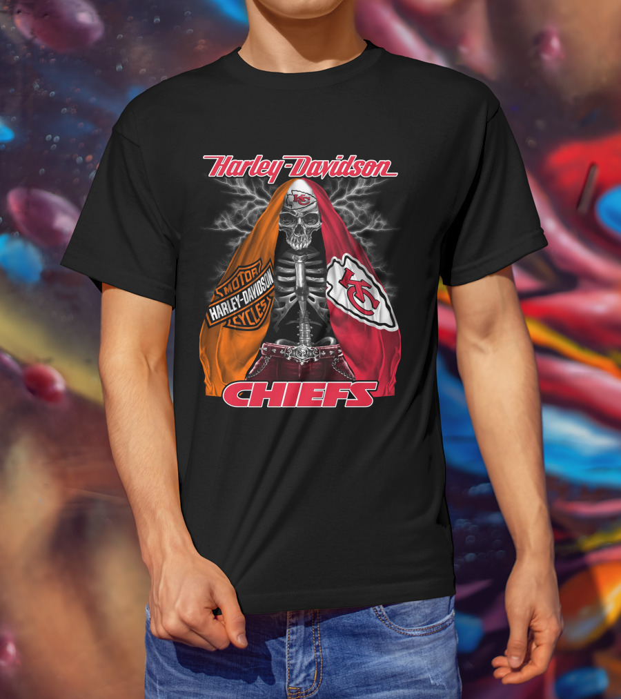 Harley Davidson Motorcycles Kansas City Chiefs Skeleton Chiefs T-Shirt