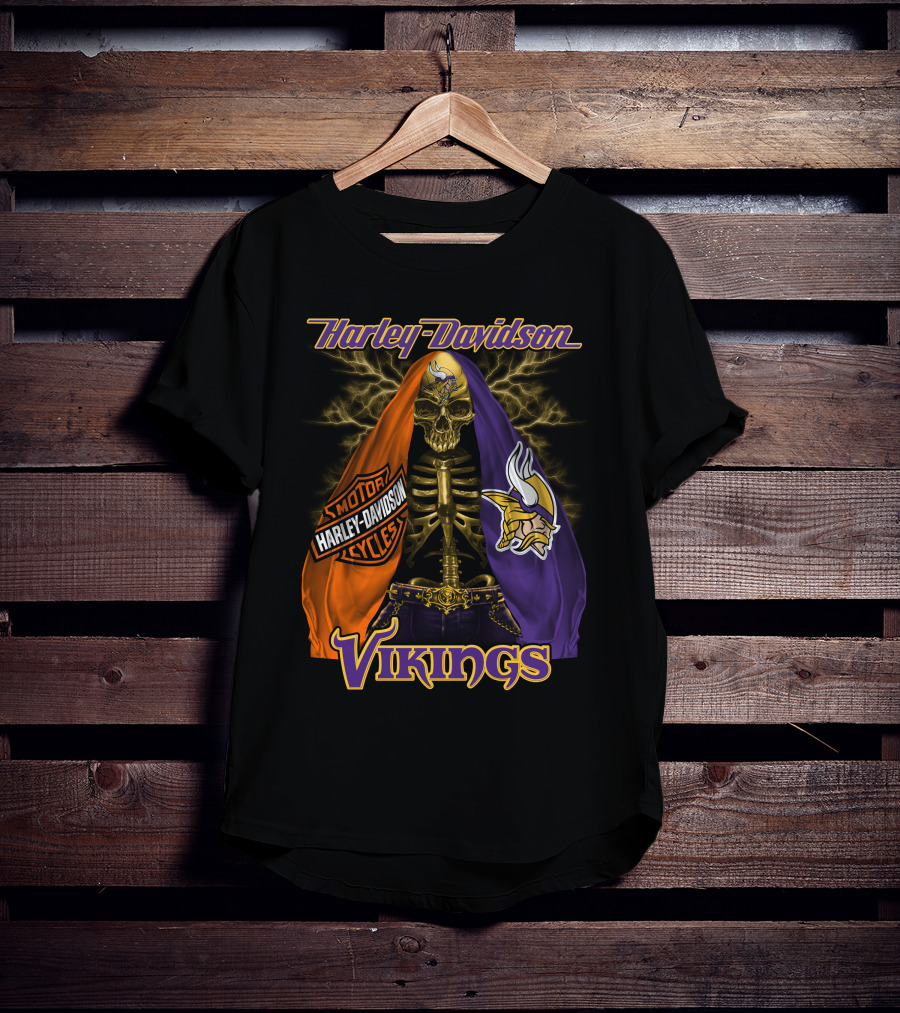 Harley Davidson Minnesota Vikings Motorcycle Skeleton T-Shirt