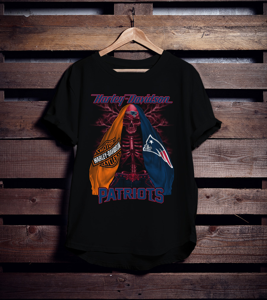 Harley Davidson New England Patriots Skull Logo Collaboration T-Shirt