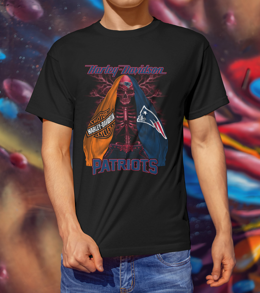 Harley Davidson New England Patriots Skull Logo Collaboration T-Shirt
