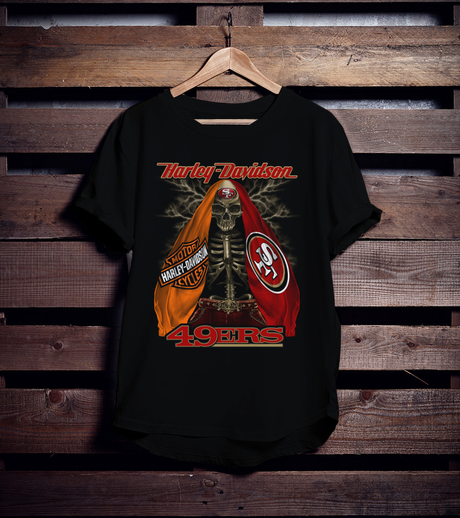 Harley Davidson San Francisco 49ers Skeleton With Motorcycles And S T-Shirt