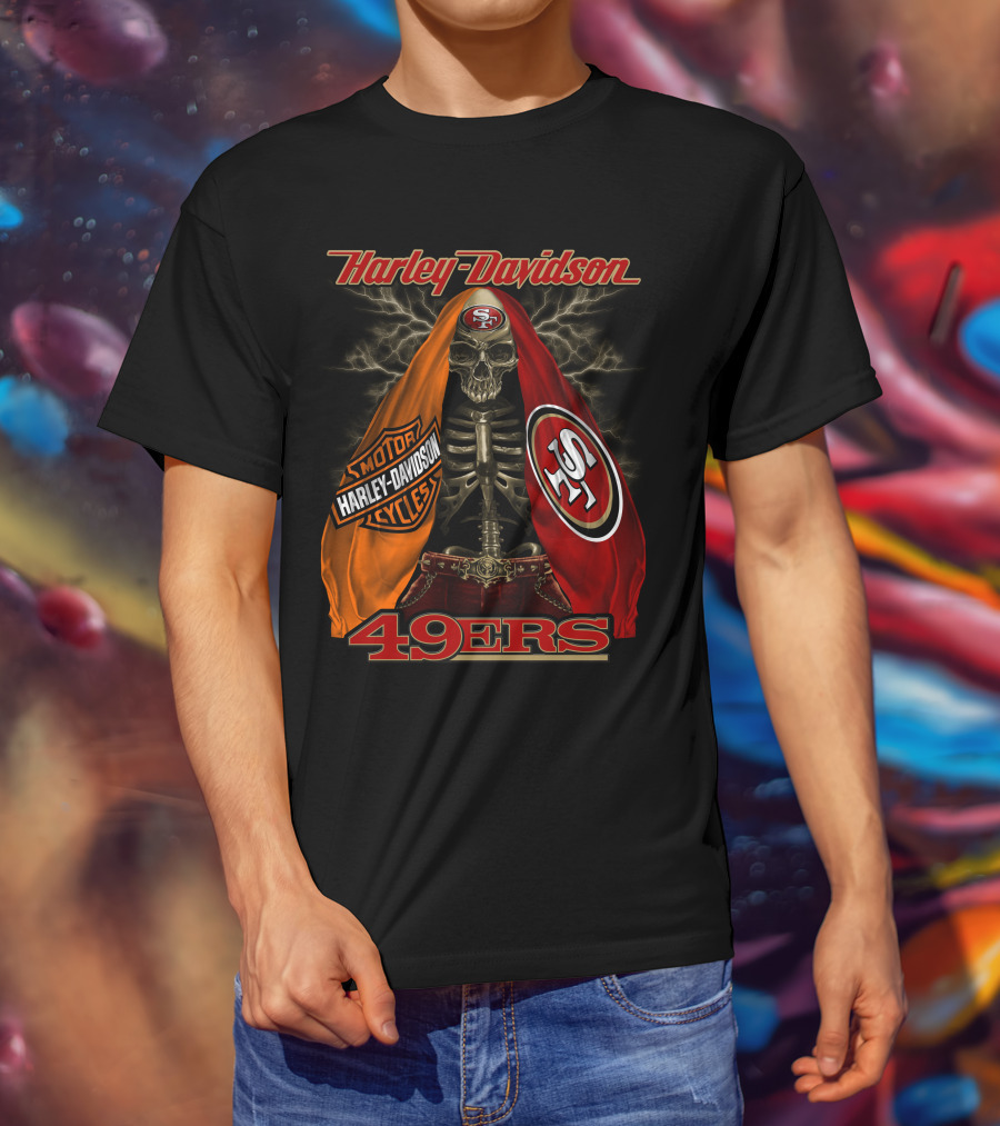 Harley Davidson San Francisco 49ers Skeleton With Motorcycles And S T-Shirt