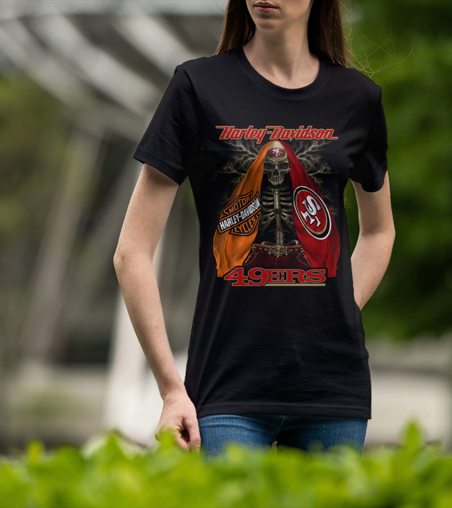Harley Davidson San Francisco 49ers Skeleton With Motorcycles And S T-Shirt