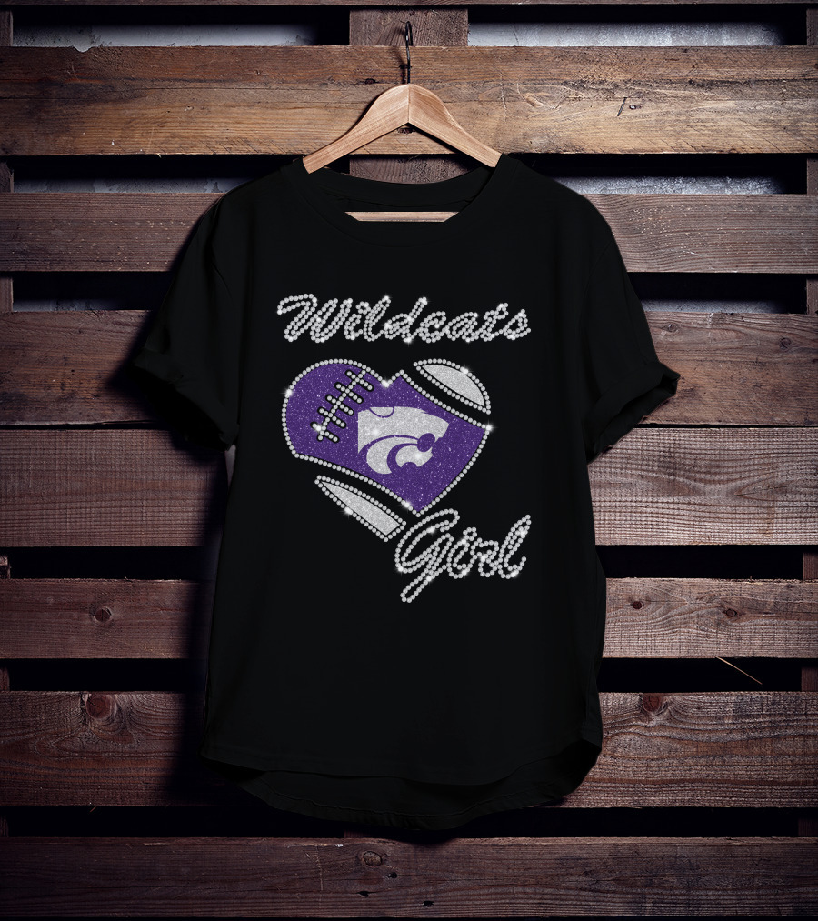 Wildcats Girl Kansas State Heart Football T-Shirt