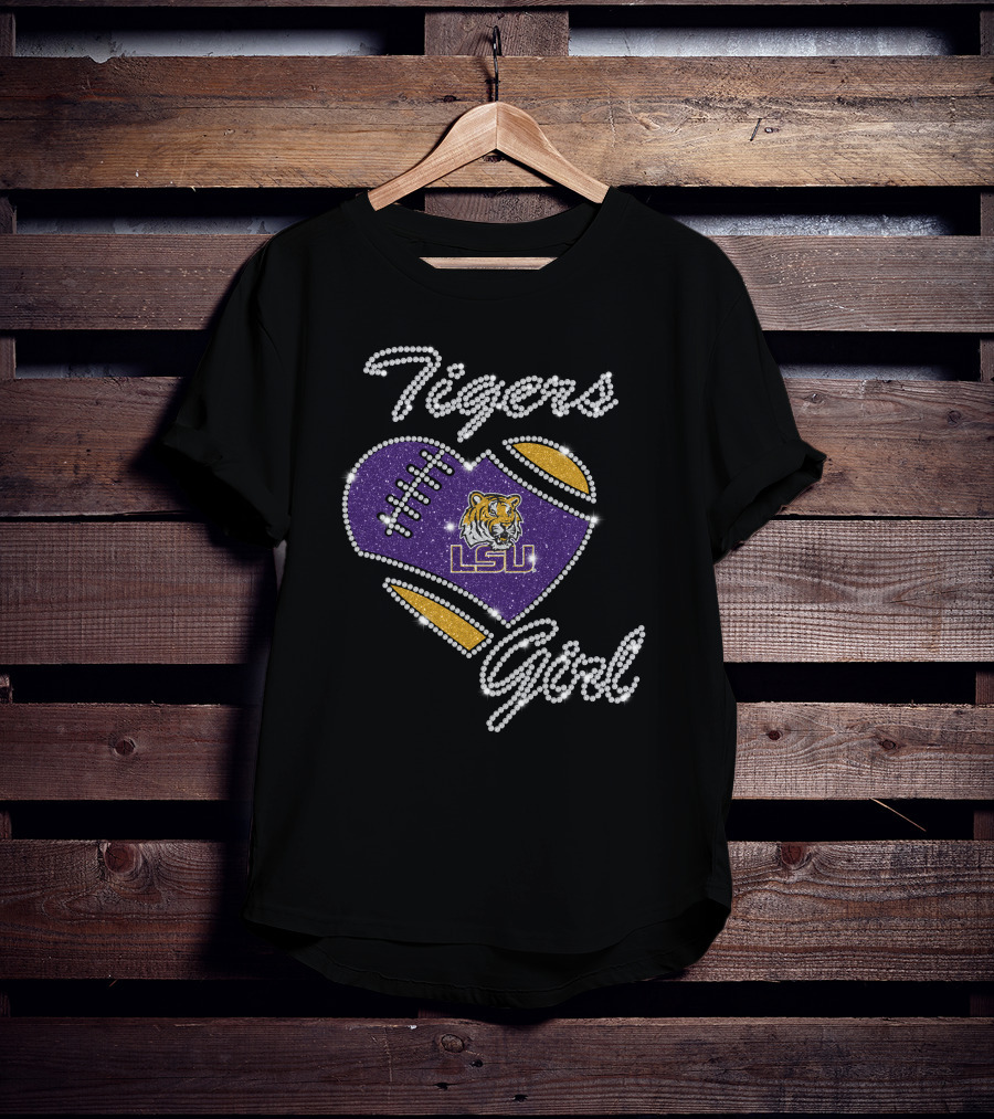 Tigers Girl Heart LSU Tigers Football Purple Gold T-Shirt