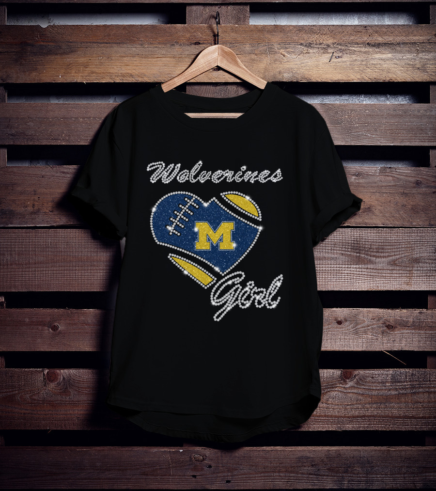 Wolverines Girl Heart Football M Michigan Wolverines T-Shirt