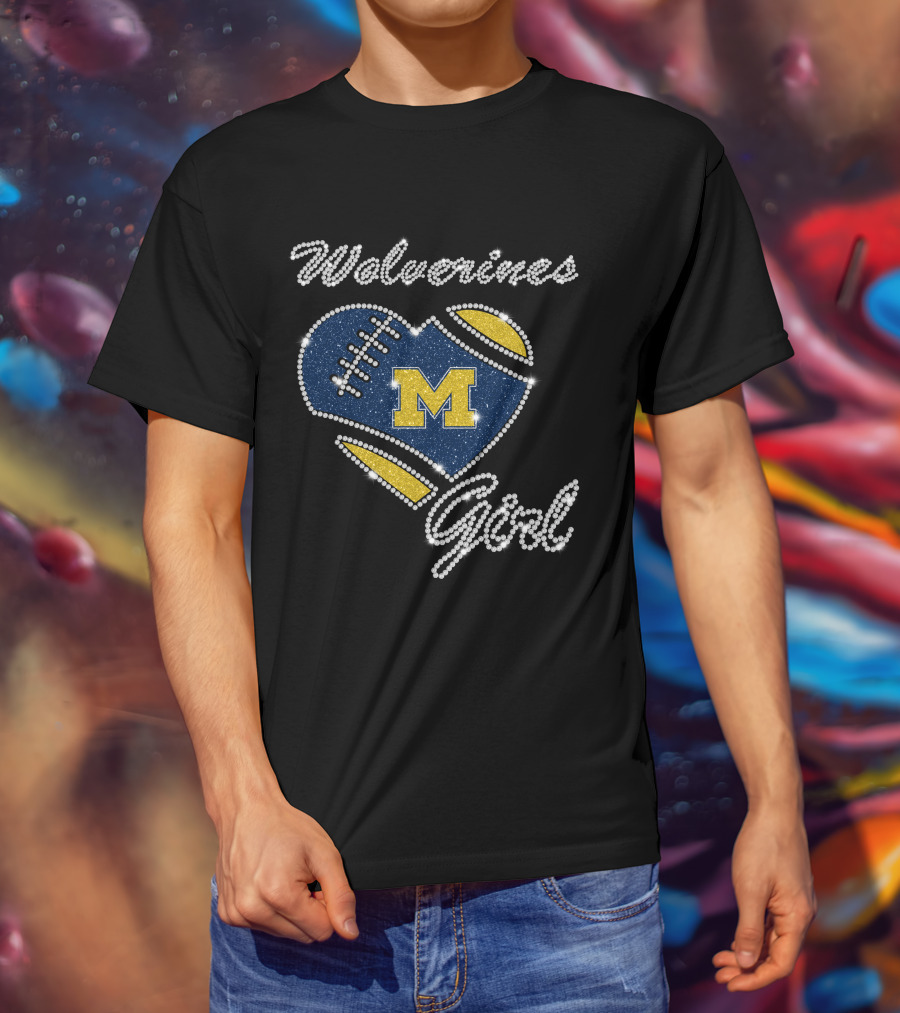 Wolverines Girl Heart Football M Michigan Wolverines T-Shirt